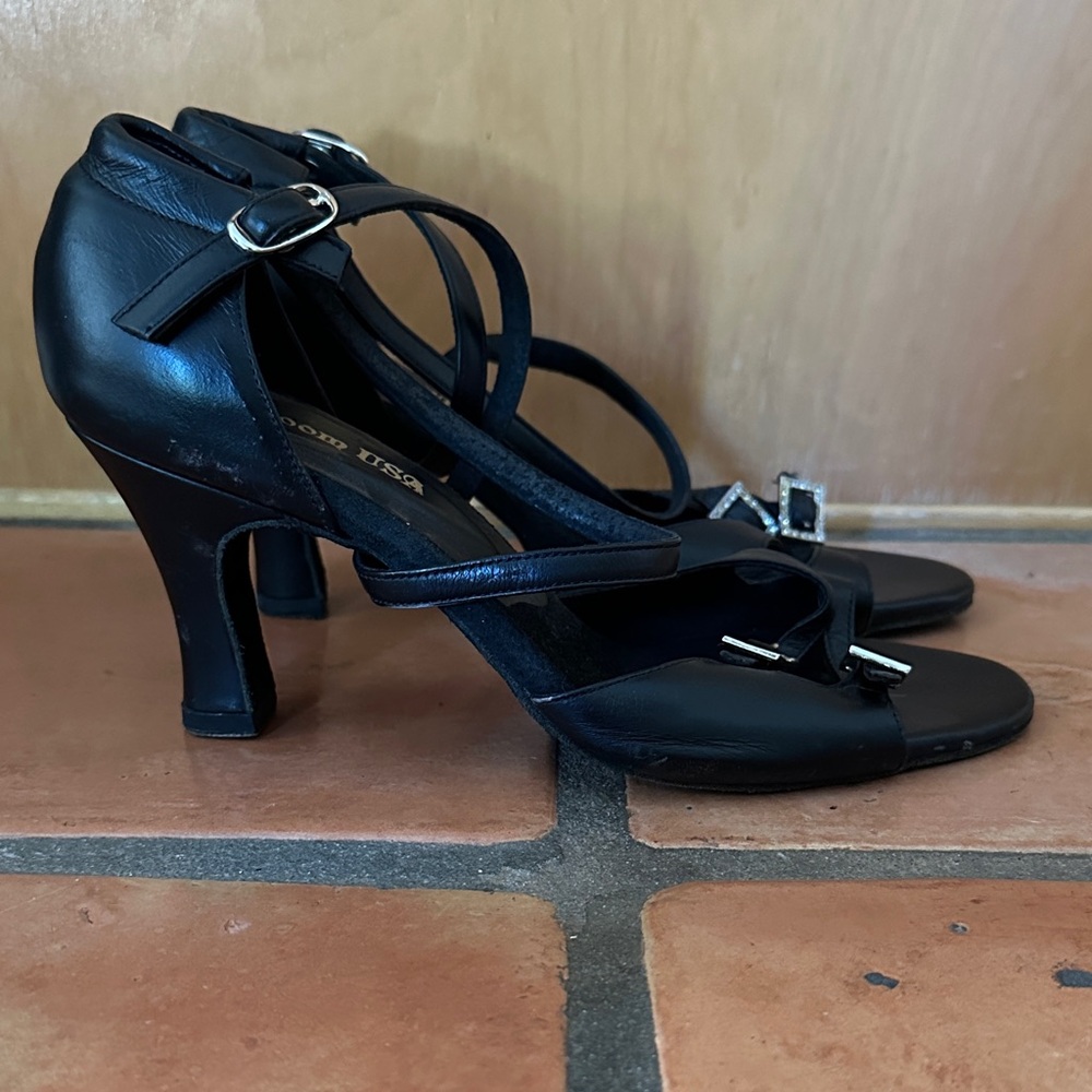 Ballroom Black Heels with Dazzling Buckles